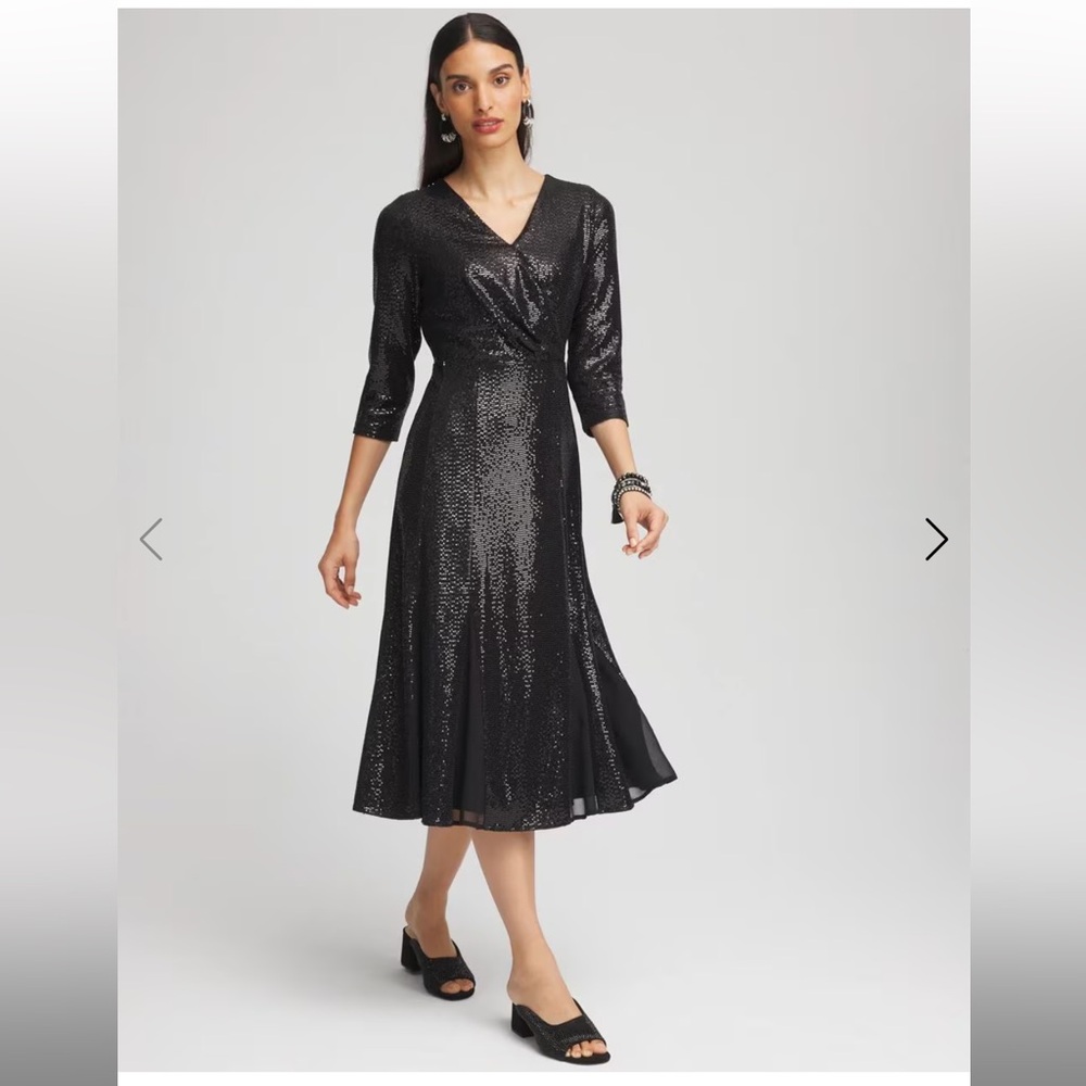 Bundle👗 Chico's Surplice Black Sequin Dress & lace 🎁👗